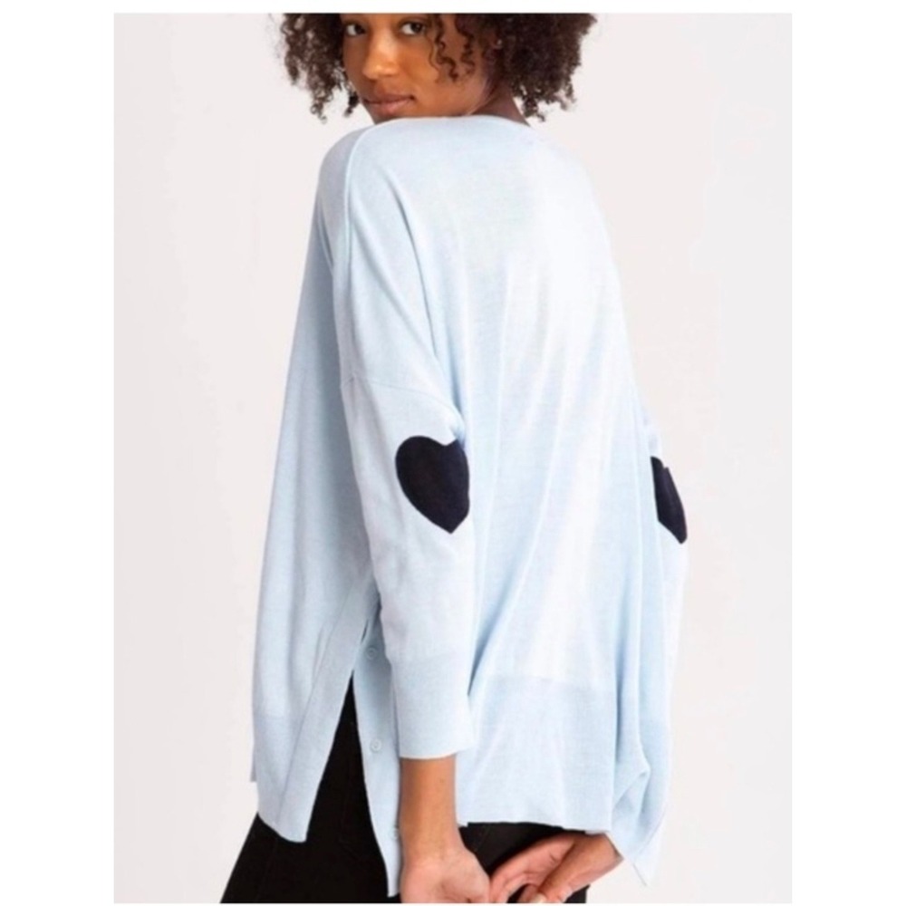 Mersea Amour Oversized Heart Elbow Patch Sweater Light Blue OS